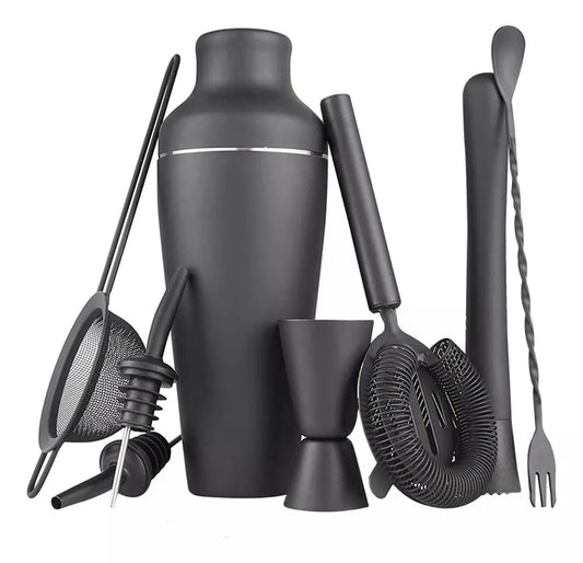 Juego Coctelera Set 8 Pzs. Negro Mate.